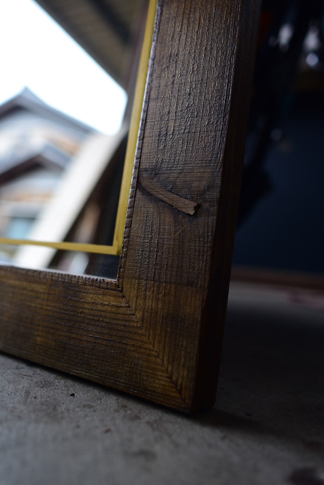 古材のBARBERミラー　オリジナルヴィンテージカラー　