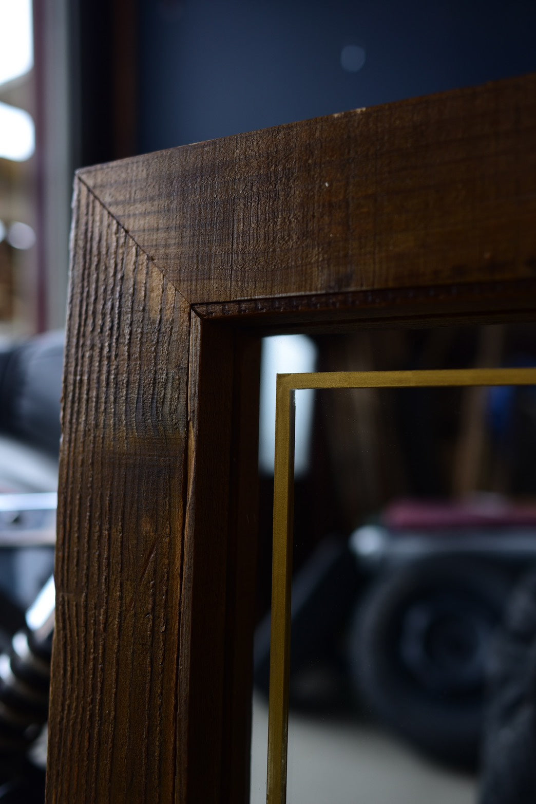 古材のBARBERミラー　オリジナルヴィンテージカラー　