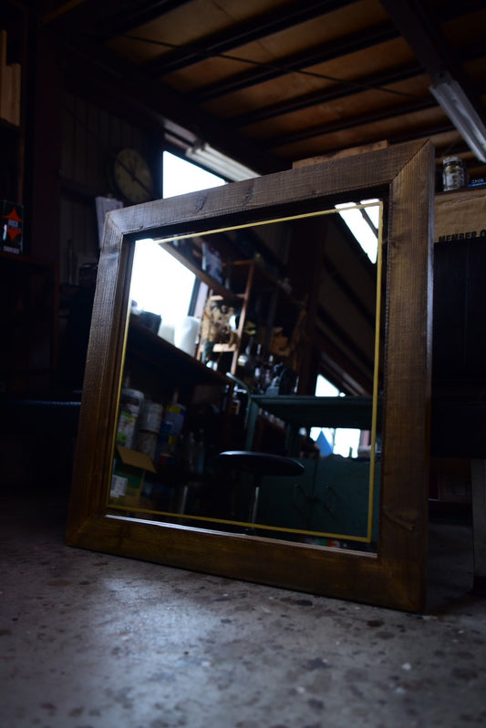 古材のBARBERミラー　オリジナルヴィンテージカラー　