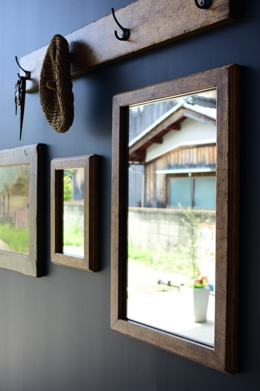洗面所サイズ/エイジング塗装ミラー/medium　brown/60cm*40cm